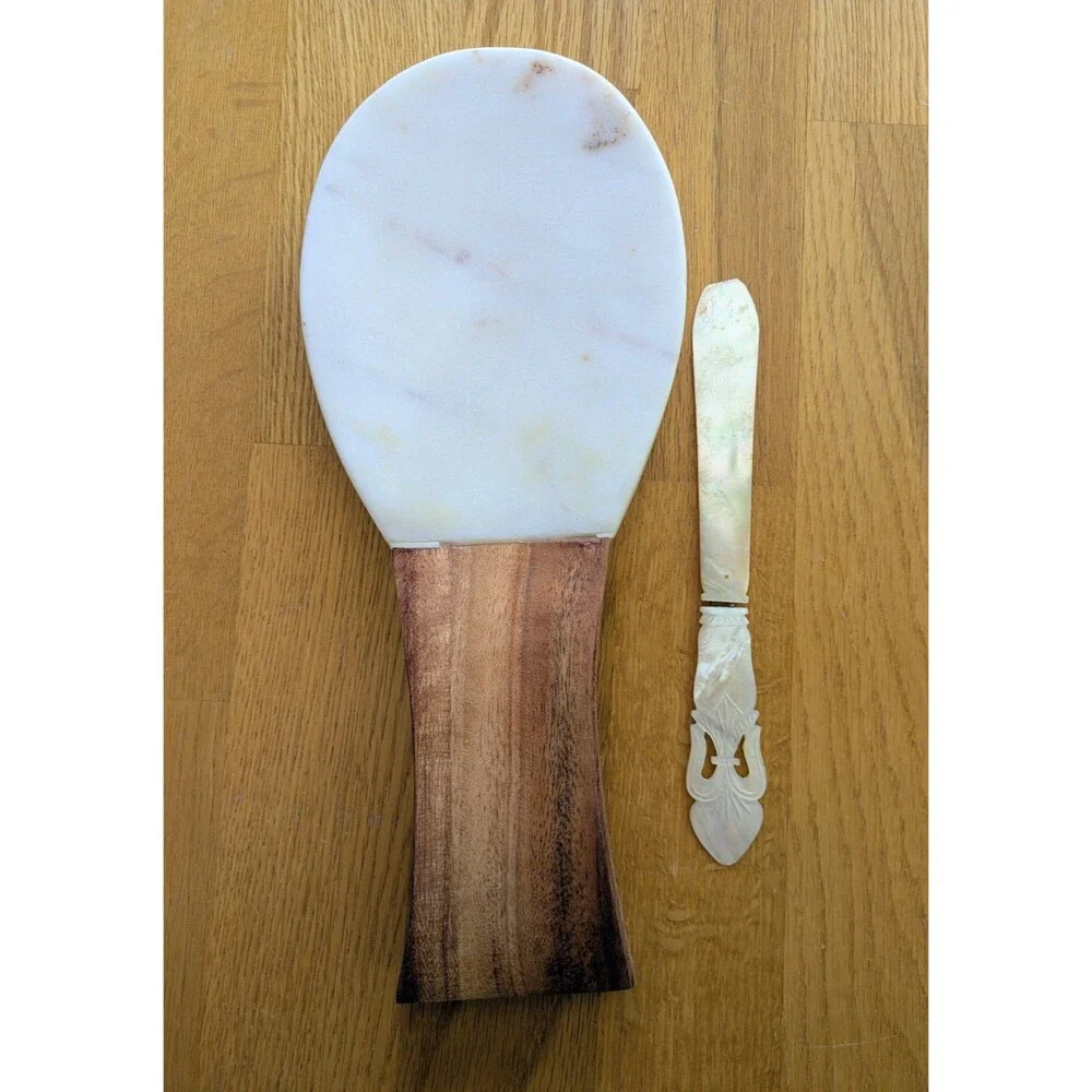 Marble & Wood Spoon Rest With Knife Cottagecore